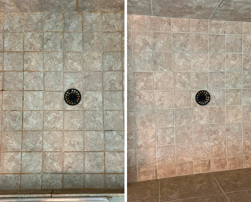 Shower Before and After a Grout Sealing in Manor, TX