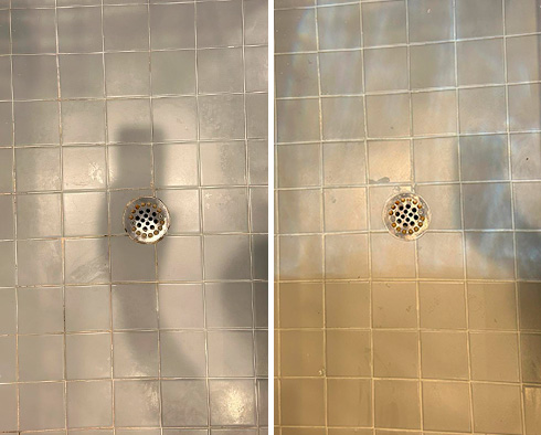 Shower Before and After Our Caulking Services in Briarcliff, TX