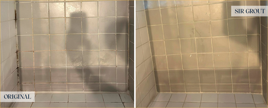 Shower Before and After Our Flawless Caulking Services in Briarcliff, TX