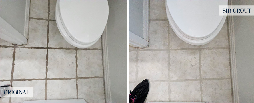 Bathroom Floor Before and After a Flawless Grout Cleaning in Webberville, TX