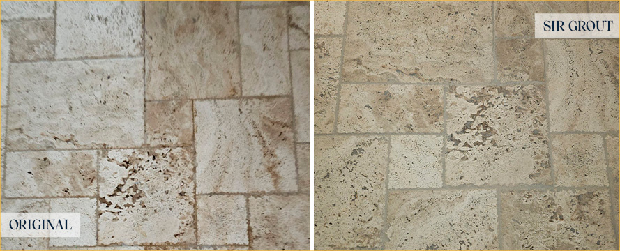 Floor Before and After a Flawless Stone Cleaning in The Hills, TX