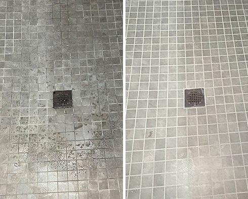 Shower Before and After a Grout Cleaning in The Hills, TX