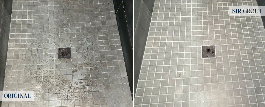 Shower Before and After a Flawless Grout Cleaning in The Hills, TX