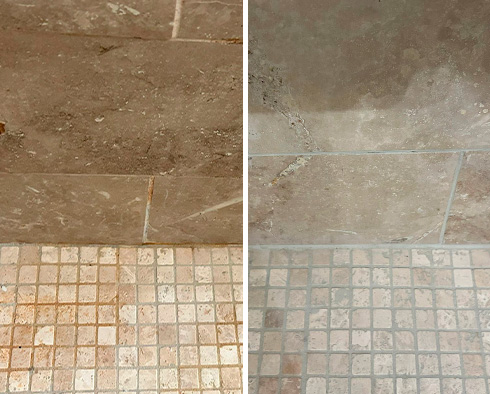 Shower Before and After a Stone Cleaning in Austin, TX