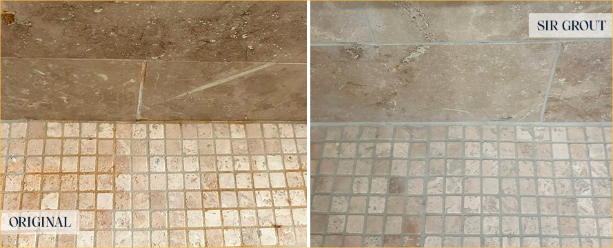 Shower Before and After a Flawless Stone Cleaning in Austin, TX