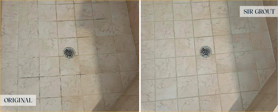 Shower Before and After an Exceptional Grout Cleaning in Lakeway, TX