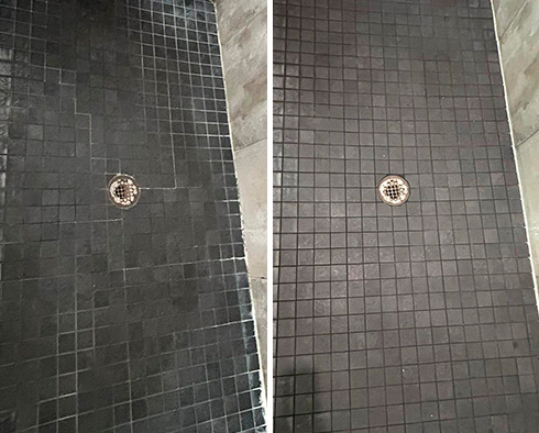 Shower Before and After a Tile Cleaning in Briarcliff, TX