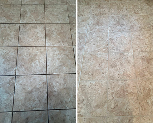 Floor Before and After a Grout Cleaning in Lakeway, TX